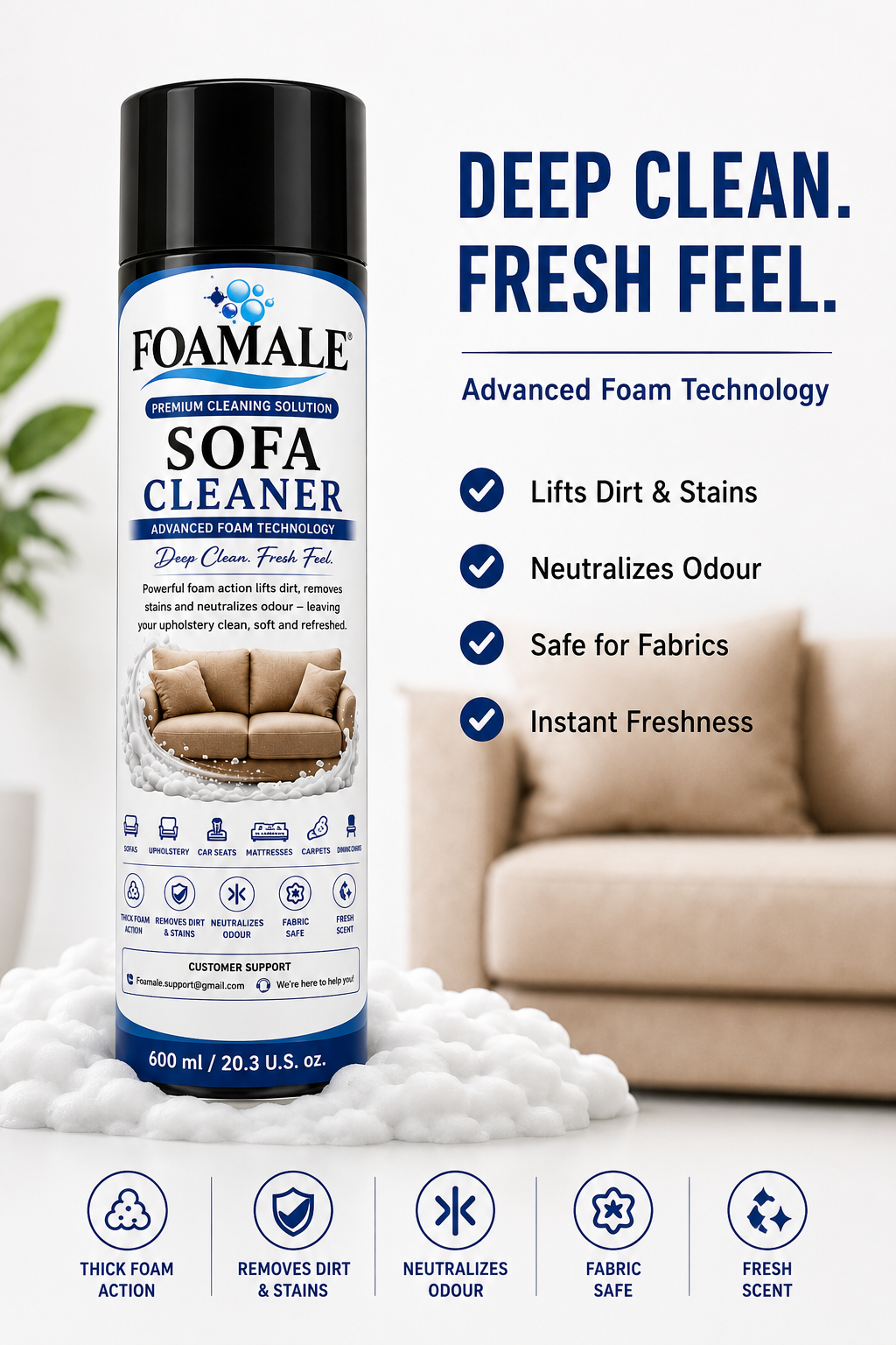 Premium Sofa & Upholstery Foamale Cleaner