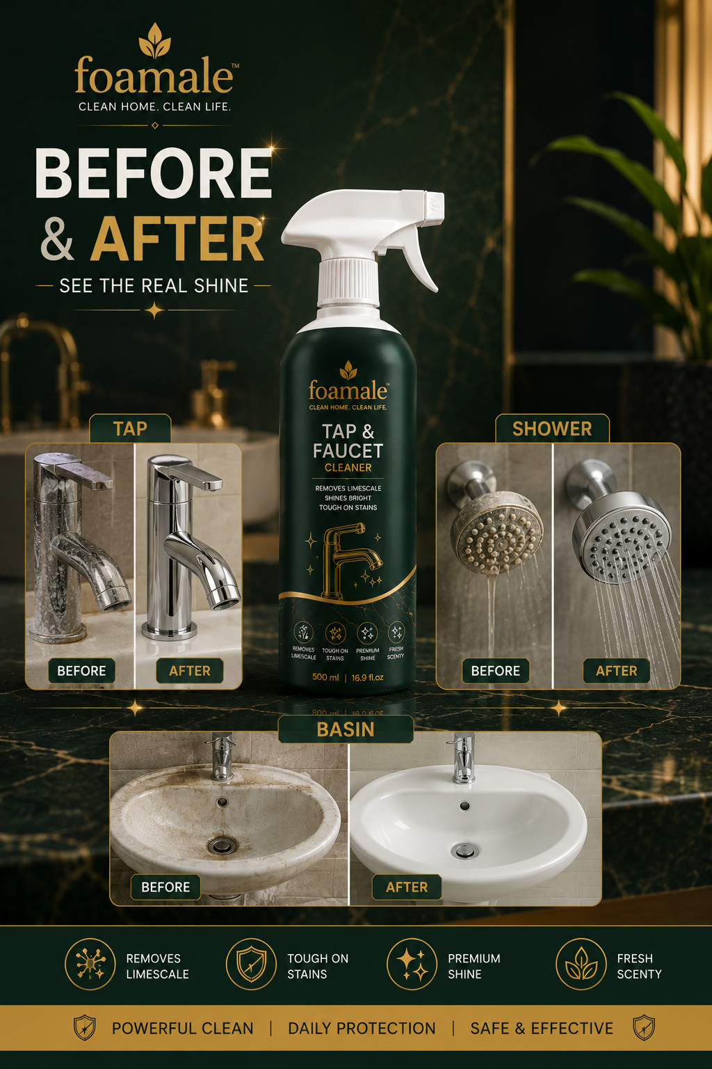 Bathroom Cleaner (Tap & Faucet) |Ultimate Metal & Faucet Shine Limescale Remover (500ml)