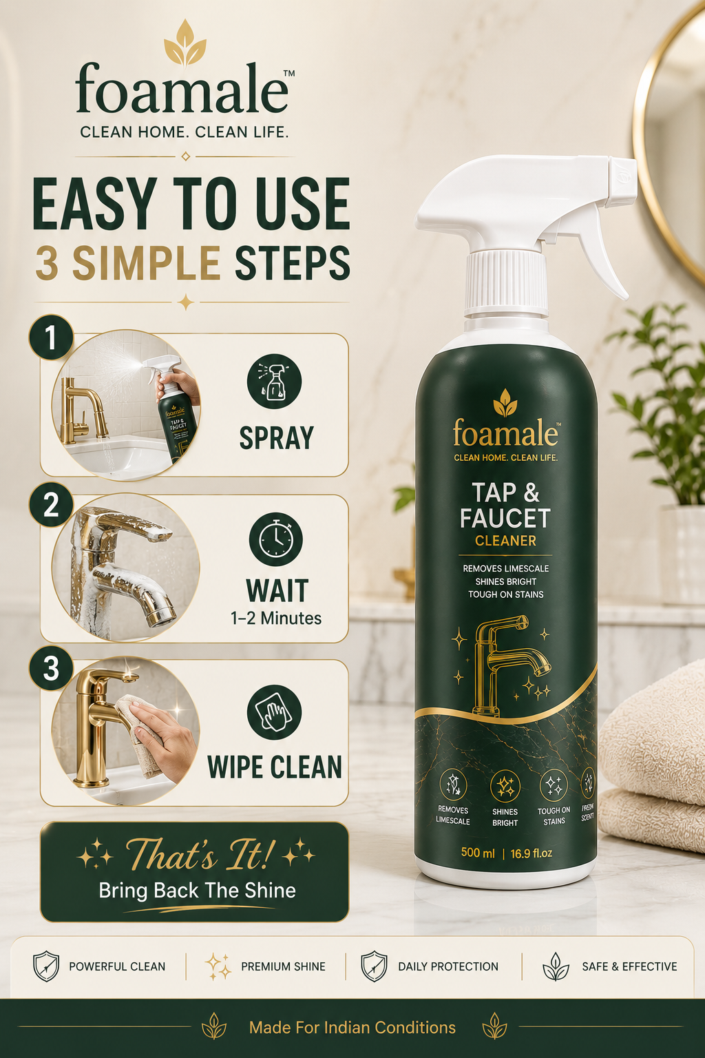 Bathroom Cleaner (Tap & Faucet) |Ultimate Metal & Faucet Shine Limescale Remover (500ml)