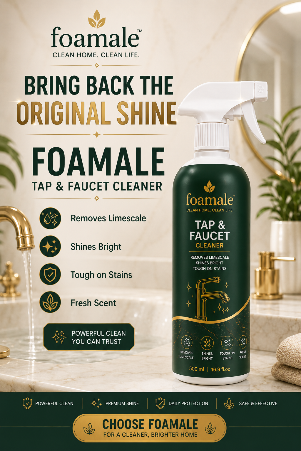 Bathroom Cleaner (Tap & Faucet) |Ultimate Metal & Faucet Shine Limescale Remover (500ml)